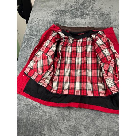 Marlboro Country Store Red Barn Coat Jacket Small Removable Plaid Liner Leather - Picture 5 of 11